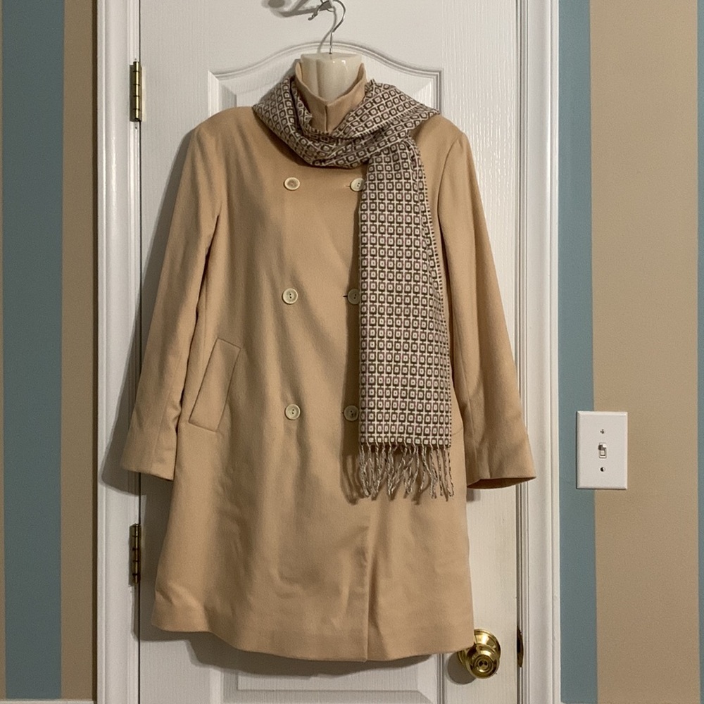 Jil Sander Tan Cashmere Button Front Pea Coat